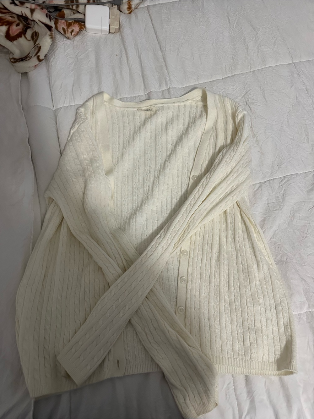 Brandy Melville Cream Cable Knit Button-Front Cardigan